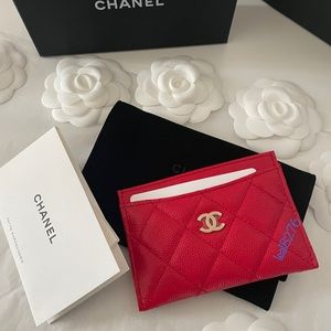 NIB Chanel 21S Red Flat card holder w/ GHW